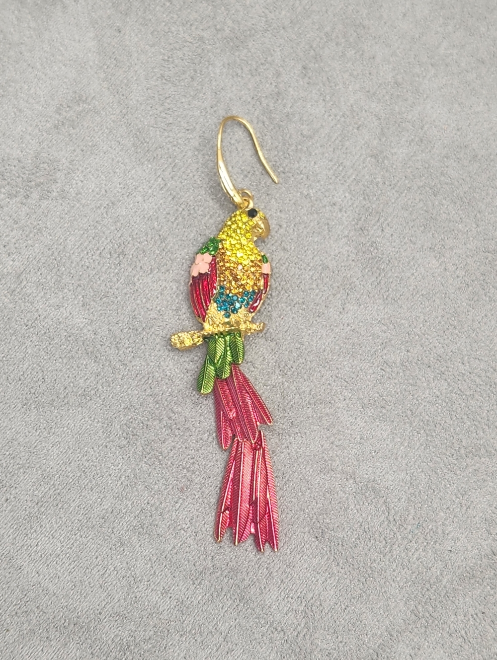Parrot Drop Earring Pink Green Gold Tropical Kawaii Pendant Bag Charm Hair Clip